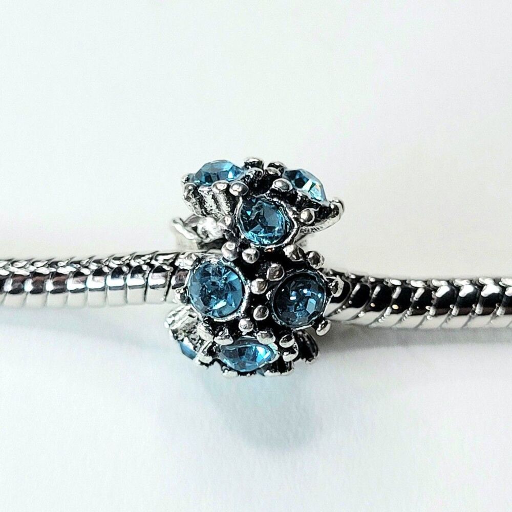 NWT For Pandora Charm Bracelets Aqua Blue, Silver Color Chunky Nugget Charm Bead